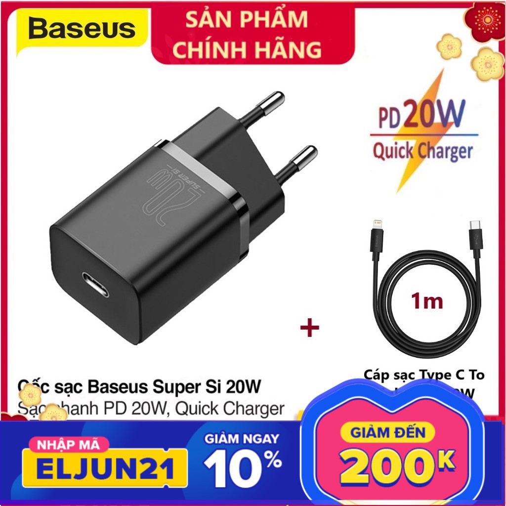 [ PD 20W màu ngẫu nhiên ] Cốc Sạc BASEUS Mini 20W Super Si Sạc Nhanh dùng cho iPhone 12 iPad Xiaomi OPPO Vivo Vinsmart Huawei Đầu ra Type-C 2 Màu Trắng Đen abshop365 hshop365hn hshop365 abshop hshop
