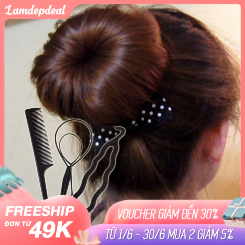 Lamdepdeal - Combo 3 dụng cụ tạo kiểu tóc tiện dụng - Dụng cụ làm tóc, tết tóc, thắt bím tóc, phụ kiện tóc không thể thiếu của bạn gái - Giá rẻ - Dễ sử dụng - Dụng cụ làm tóc. cao cấp