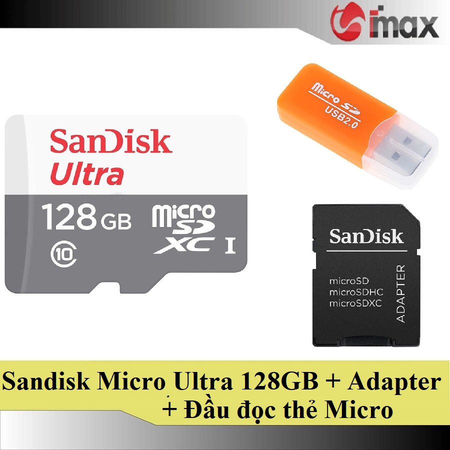 Thẻ nhớ Sandisk Micro SDXC Ultra 128GB 100MB s + Adapter + Đầu đọc thẻ
