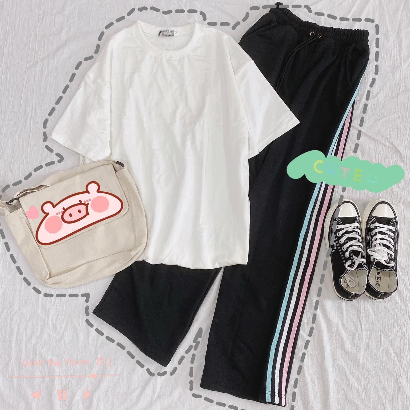 [YoloBoutique] QUẦN THUN 3 LINE ỐNG RỘNG (ĐEN, XANH, TRẮNG)