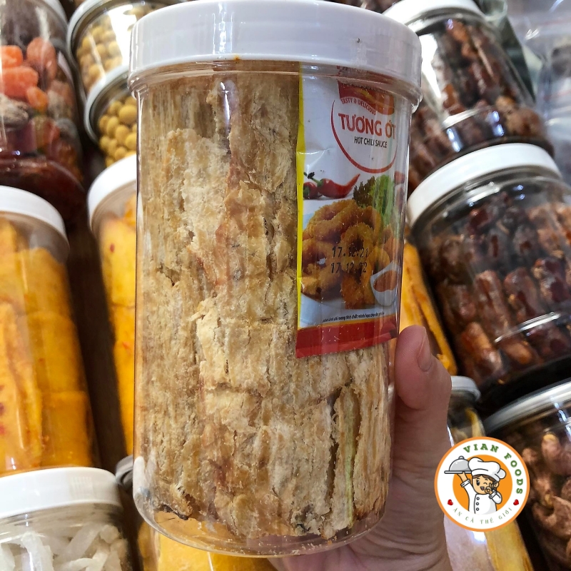 Khô Cá Thiều Tiêu Sọ Dạng Miếng - Lon 300gr- đồ ăn vặt