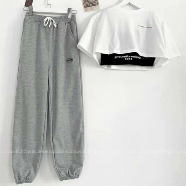 [HCM]Sét bộ quần dài jogger và áo croptop