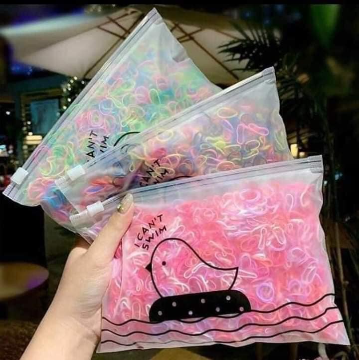 Set 1000 chun, dây, nịt cột tóc buộc tóc kèm túi zip cho bé gái