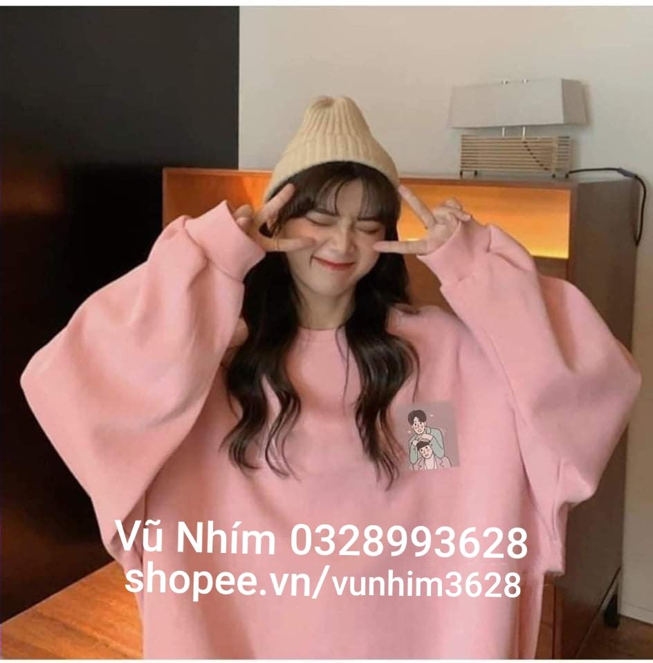 Áo nỉ sweater đôi bạn thân màu hồng