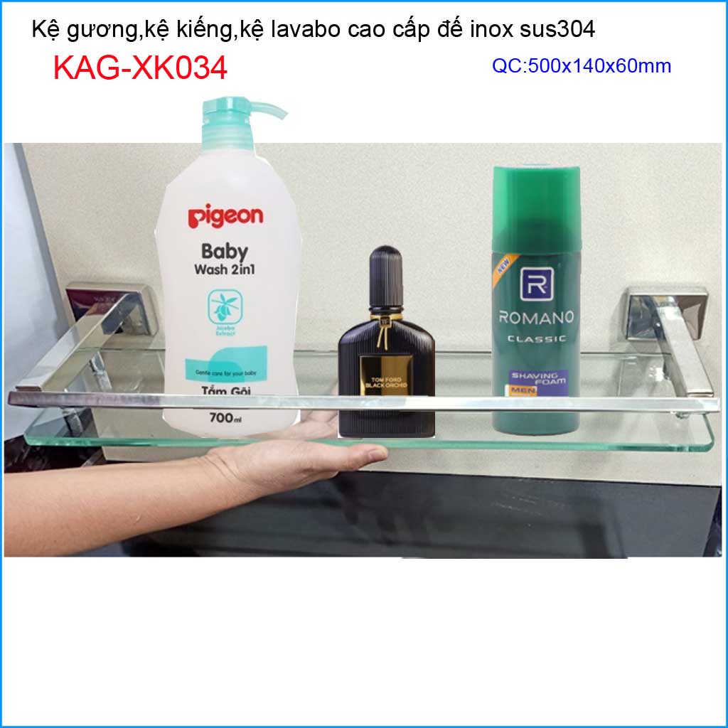 [HCM]Kệ kính nhà tắm Inox Kace SUS304 KAG-XK034 Kệ phòng tắm kiếng cường lực cao cấp inox hộp sang trọng