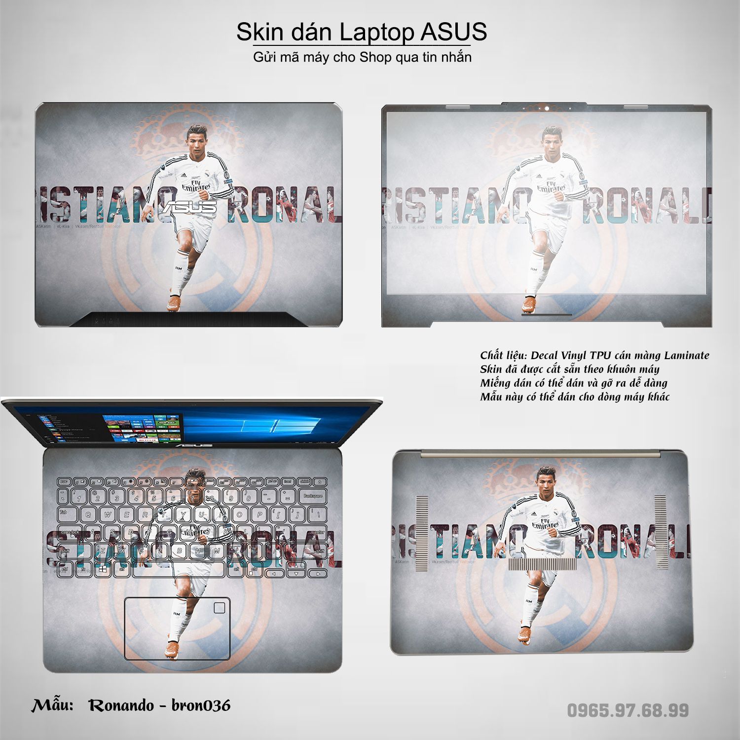 Decal Skin dán Laptop Asus mẫu Ronando