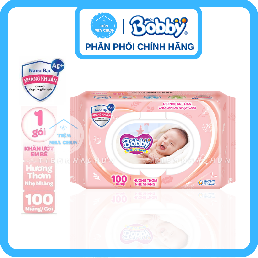 Gói 100 Miếng - Khăn Giấy Ướt Em Bé Bobby Care Hương Thơm Nhẹ Nhàng