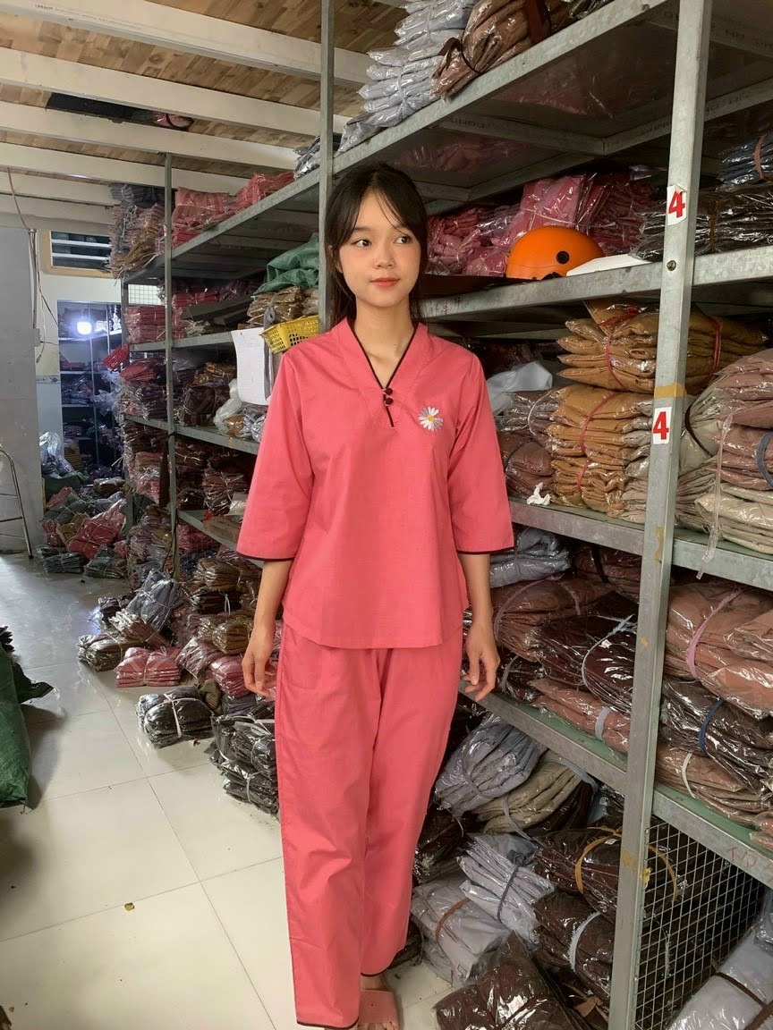 Đồ lam đi chùa nữ vải kate Mẫu hoa cúc
