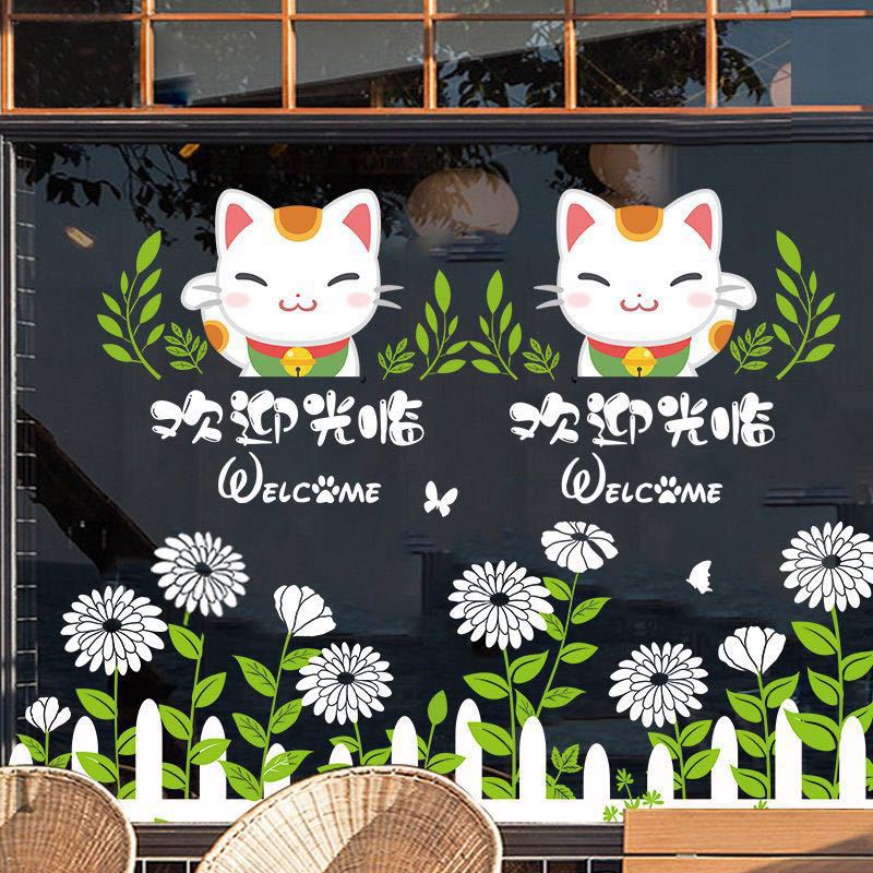 [HCM]Decal dán kính trang trí hình chú mèo may mắn Nhật Bản