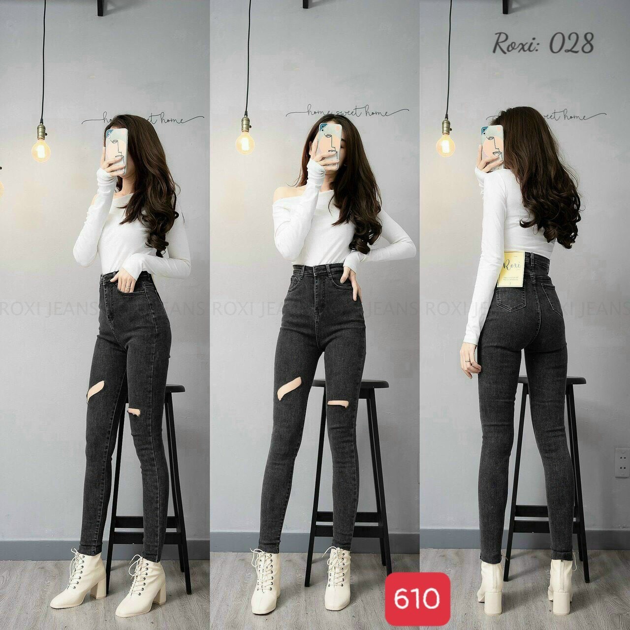 [HCM]Quần Jean Nữ  đen rách phong cách - Quần Jean Nữ lưng cao co giãn cao cấp - Quần Jean Nữ form chuẩn( hình thật) thời trang BINSTORE94 mq610