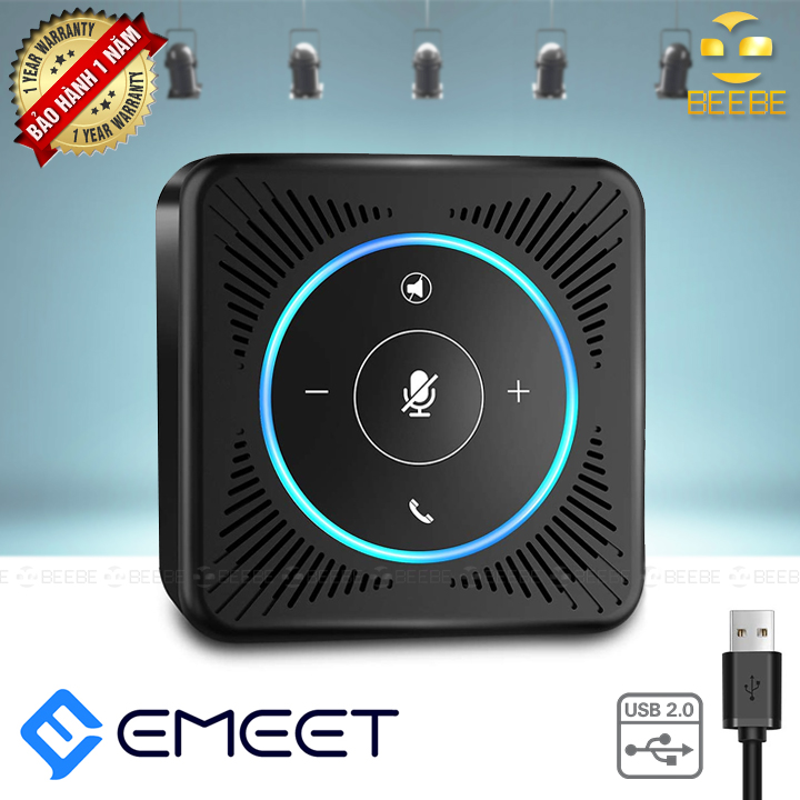 USB Speakerphone - eMeet M0 Conference Speaker for 4 People Business Conference Phone 360° Voice Pickup 4 AI Microphones USB Skype Speakerphone Conference Call Speaker Plug and Play