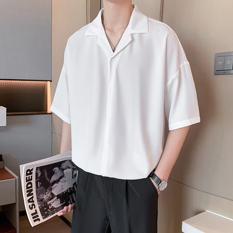 Áo sơ mi nam nữ unisex tay lỡ form rộng cổ vest thời trang PONIVALAZA cao cấp mã JK8813 phong cách Hàn Quốc trẻ trung năng động