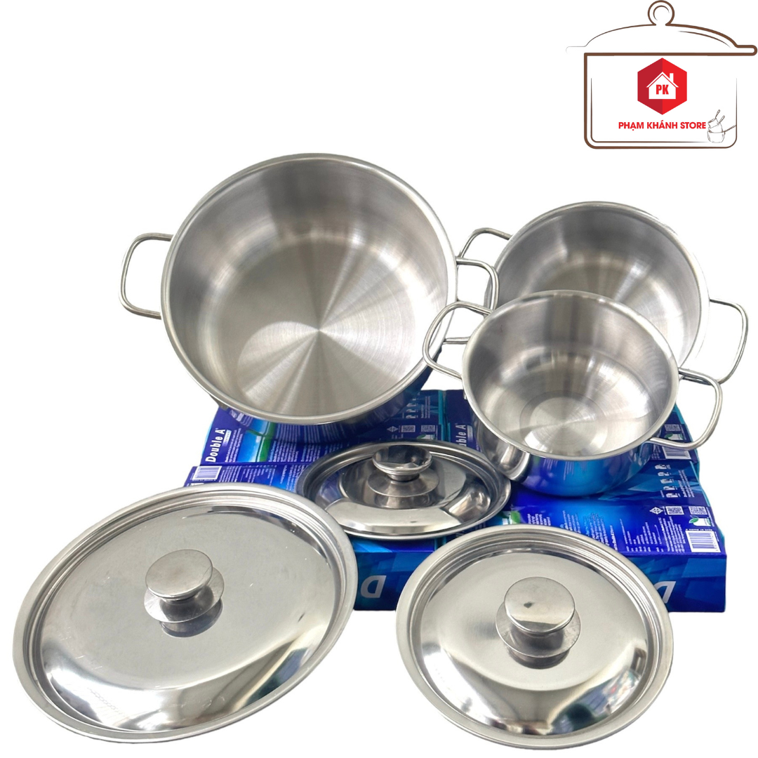 Set of 3 Sharp Stainless Steel Pots with 1 Bottom for Use with Induction Cookers