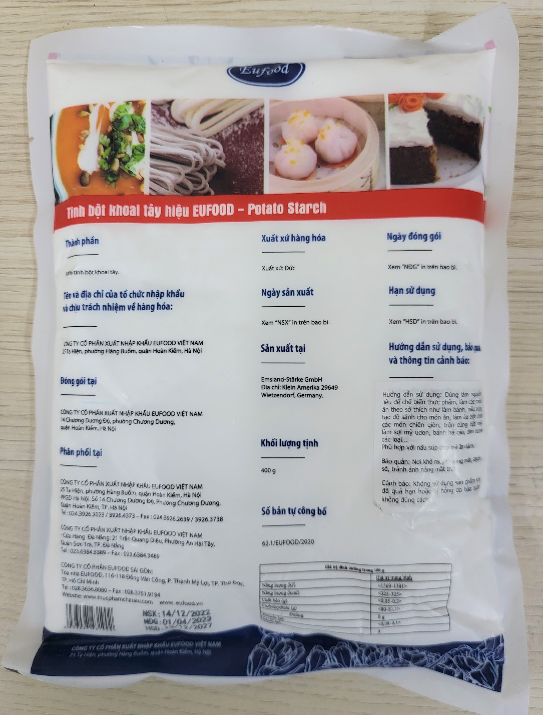 EUFOOD (túi 400g) TINH BỘT KHOAI TÂY Potato Starch