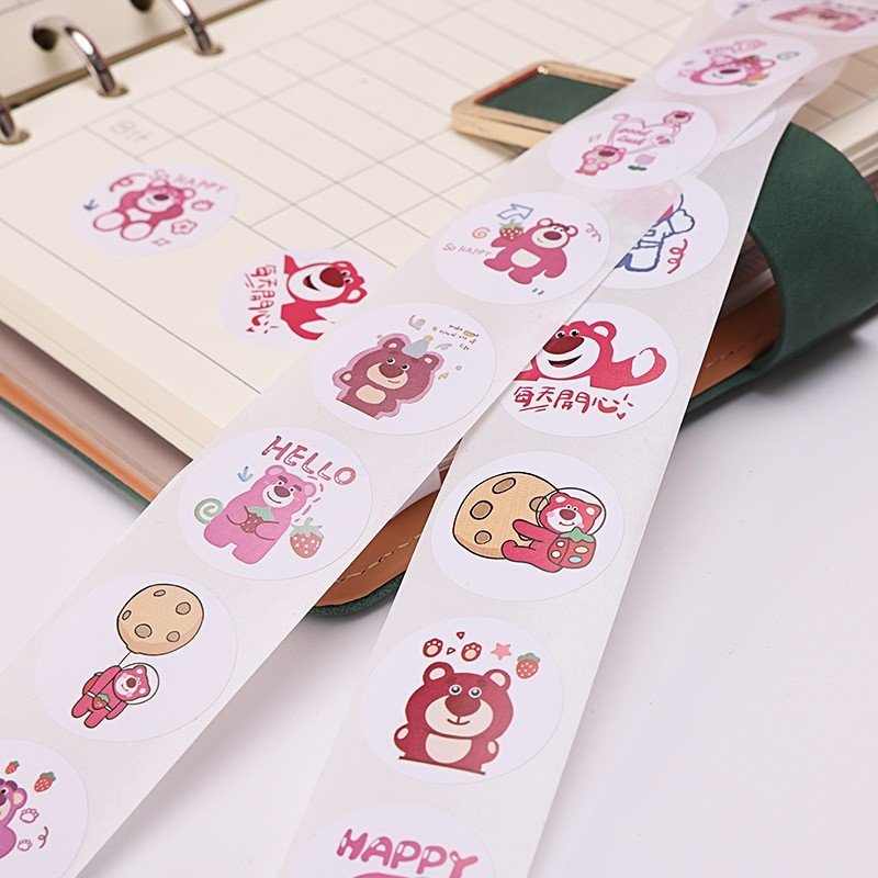 Cuộn sticker Gấu Dâu, Mỗi Cuộn 100 Sticke