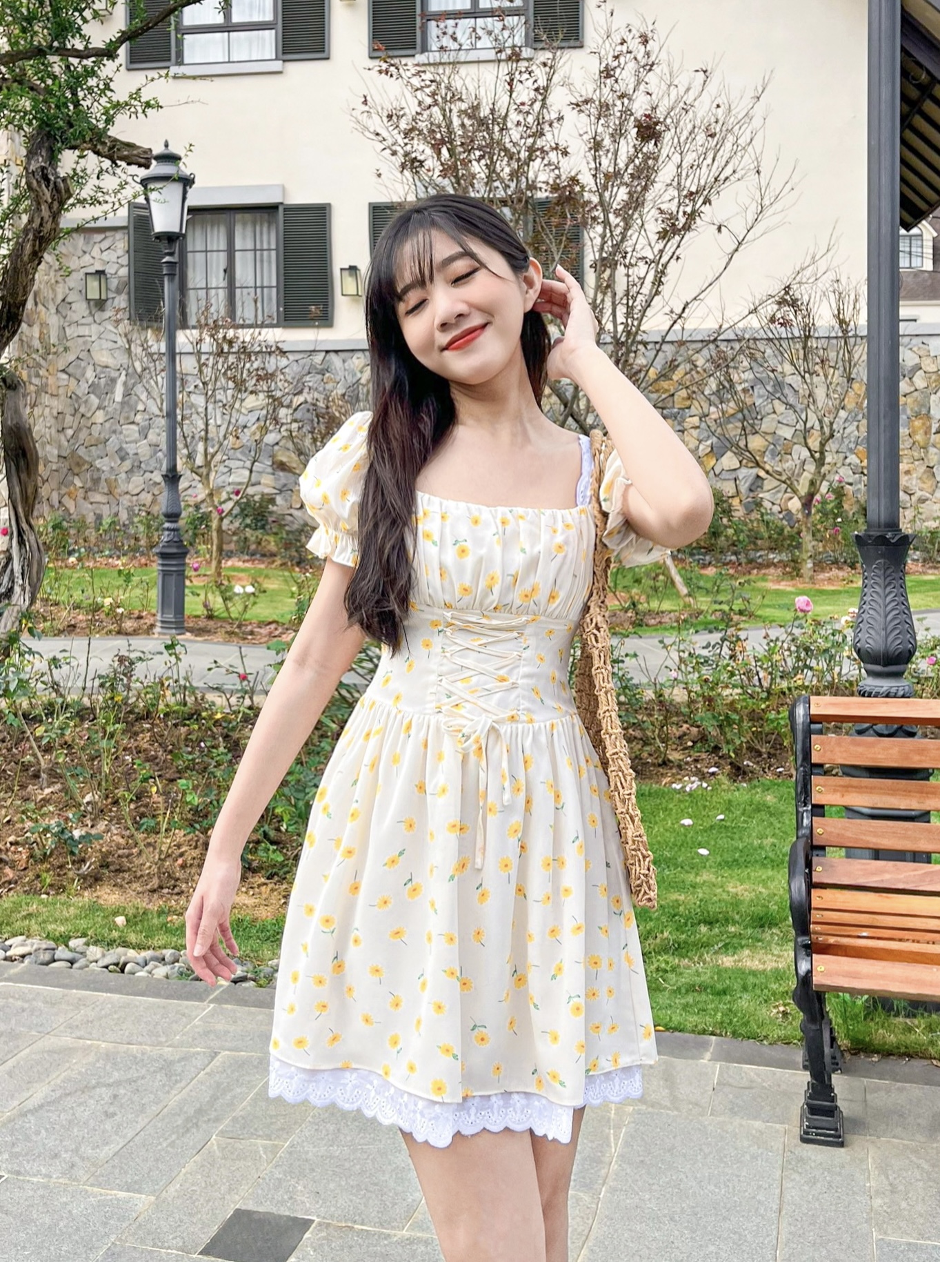 Đầm SWANY - Đầm cổ vuông đan eo tay bồng