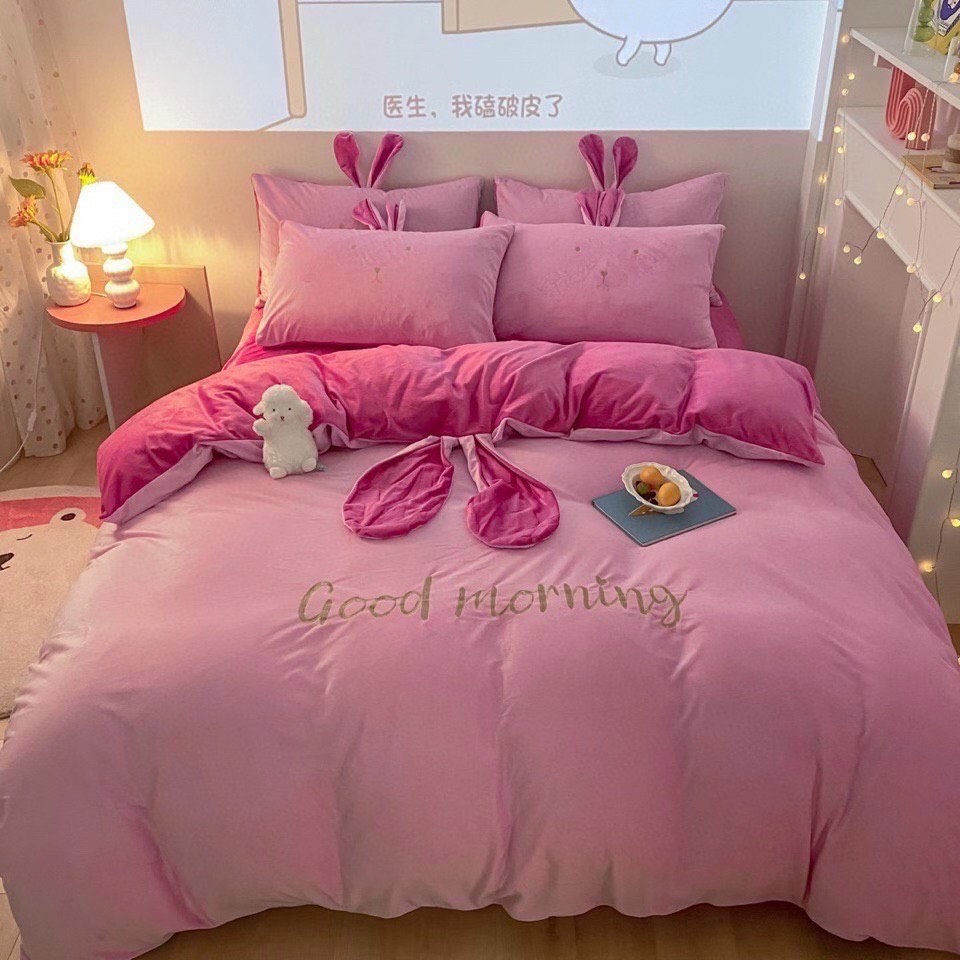 BỘ CHĂN GA GỐI NỈ NHUNG TAI THỎ