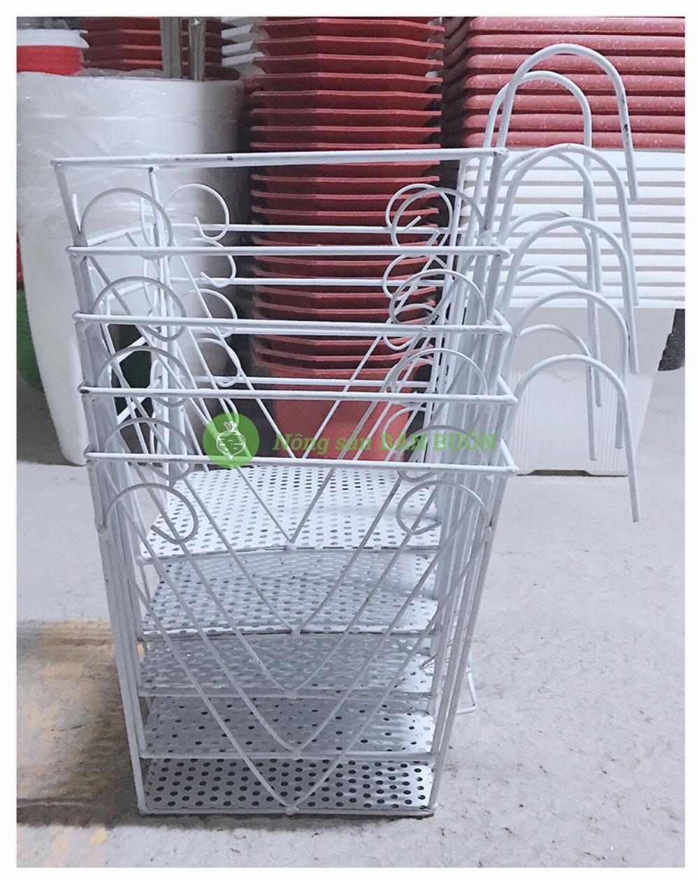 5 Giỏ Sắt Hình Vuông 24x23cm - Màu TRẮNG Treo Chậu Hoa Lan Can Ban Công