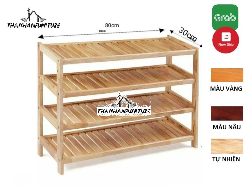 Kệ dép gỗ 80cm - 4 tầng