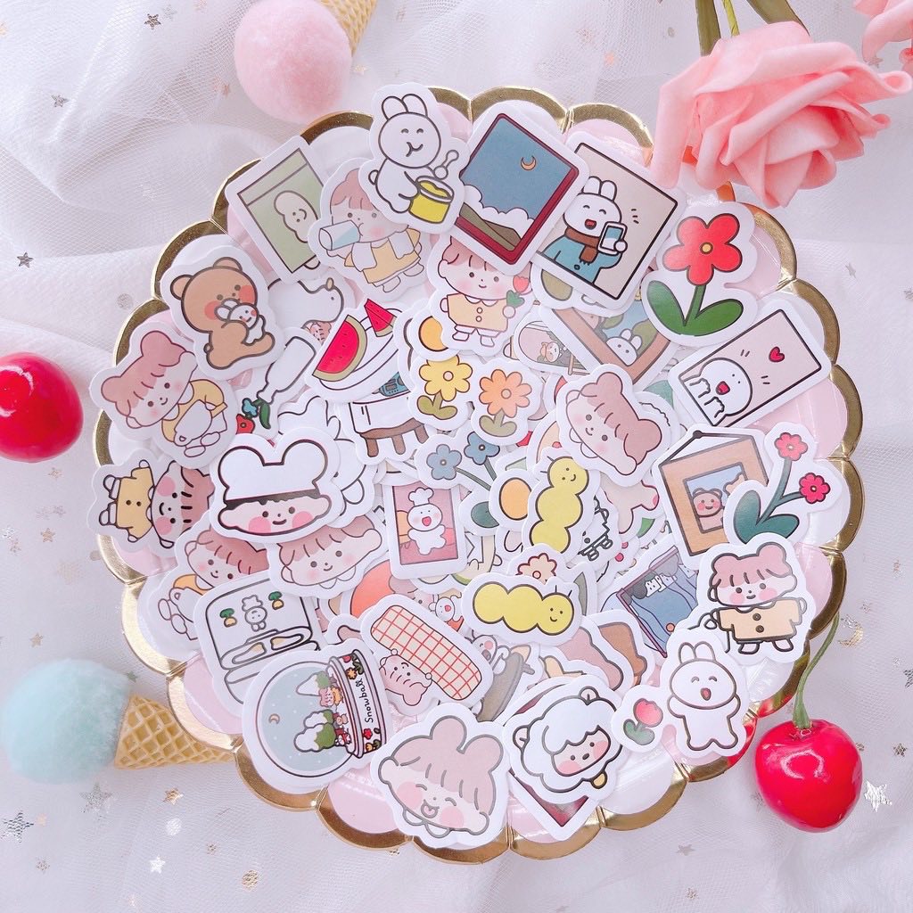 Set 100 sticker bé thỏ dán hình siêu siêu dễ thương