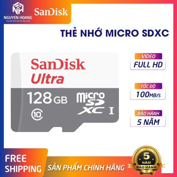 Thẻ nhớ microSDXC Sandisk 128GB upto 100MB/s 667X Ultra - Sản Phẩm Chính Hãng - Bảo Hành 5 Năm