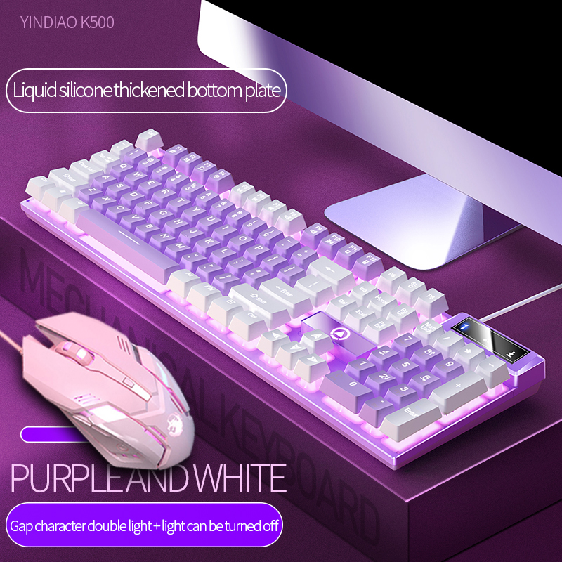 Pink Fashion Cute Backlight Gaming Keyboard and Mouse Combo Keyboards Mice Combos Set Mechanical Feel Papan kekunci dan Metal USB Wired For Game Player Computer Accessories