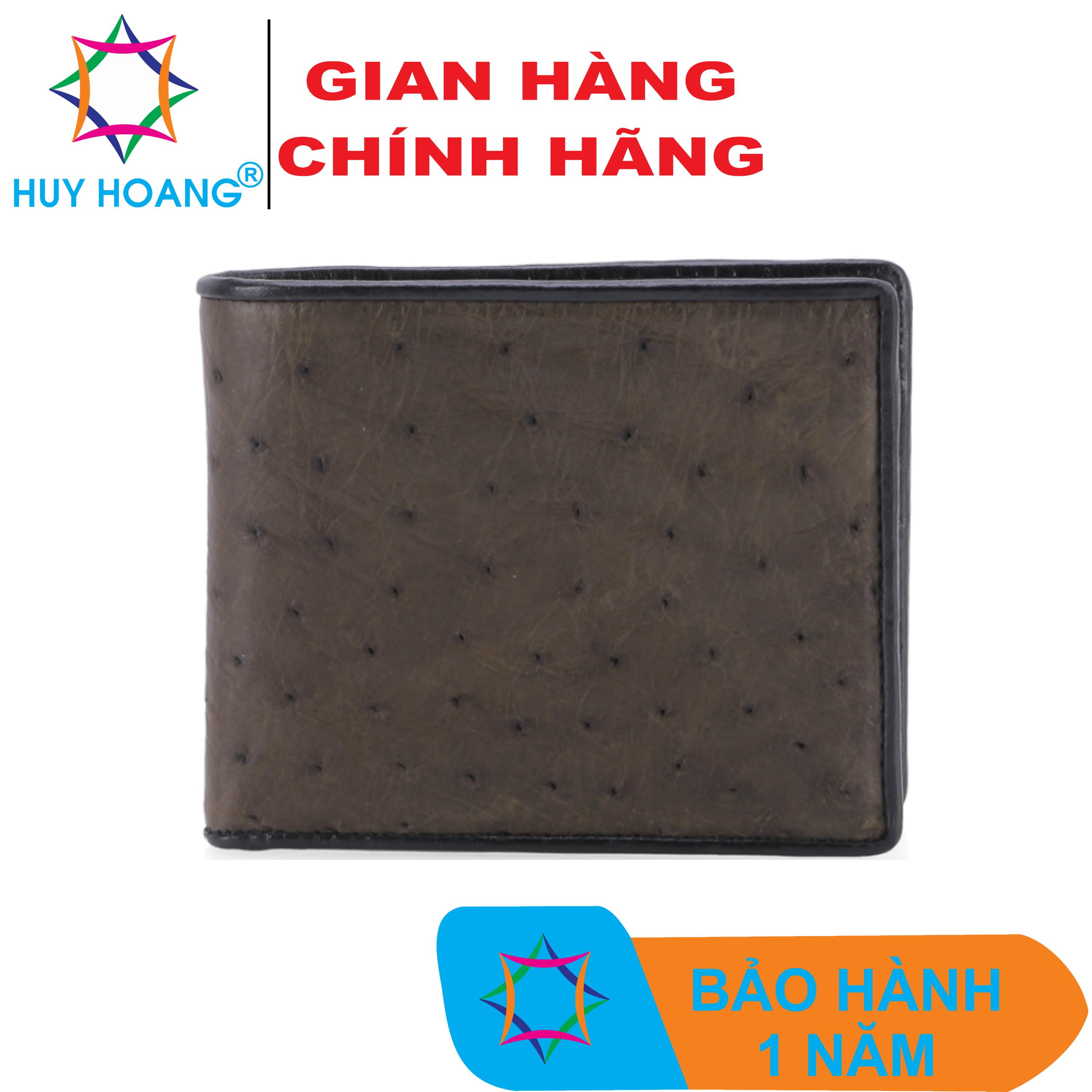 Ví nam da đà điểu da bụng màu xanh rêu HK2432