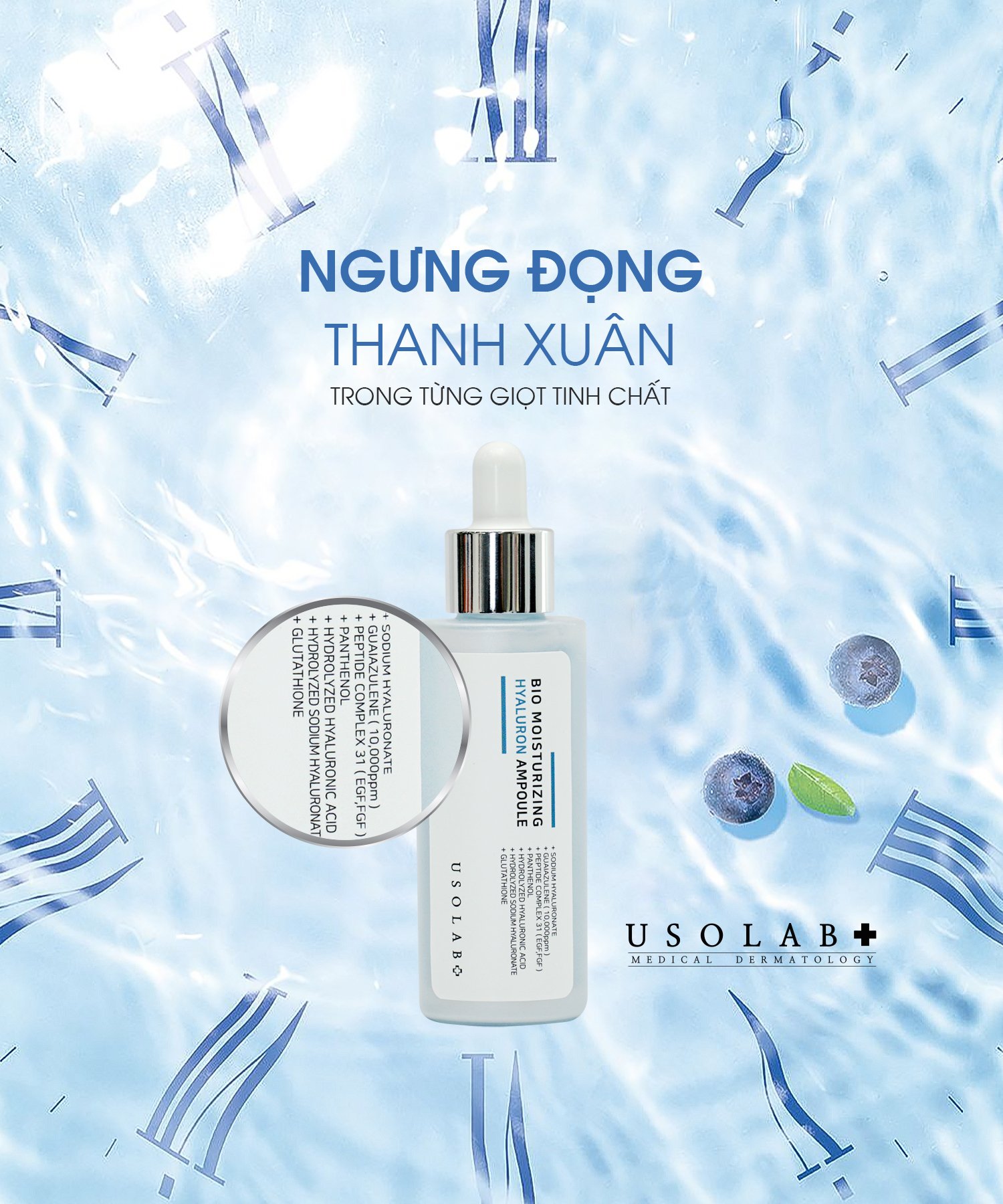 Tinh chất dưỡng ẩm HA Usolab- Hyaluron Ampoule - 50ml