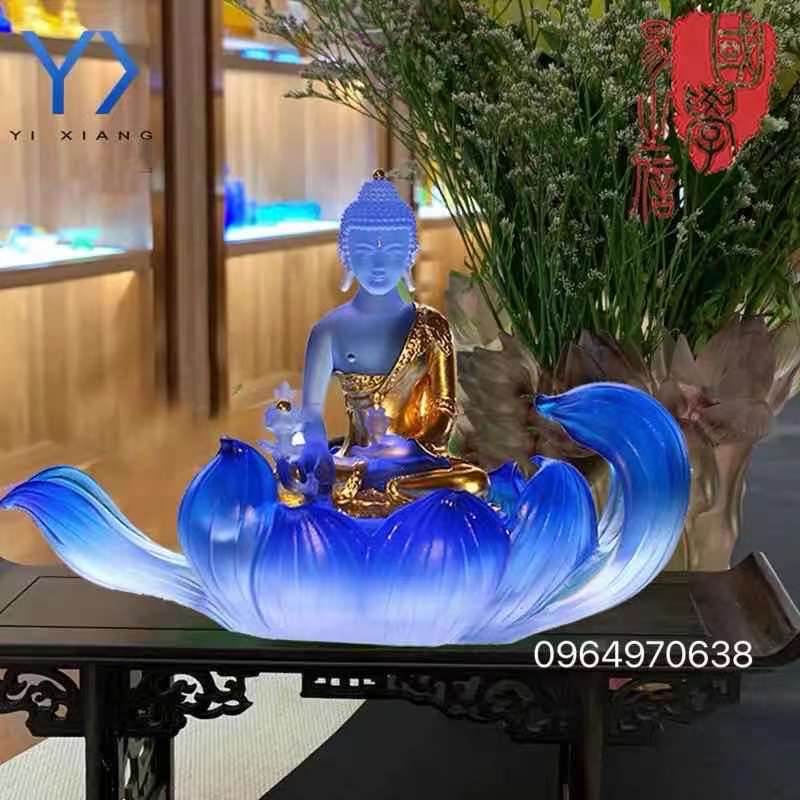 Tượng dược sư lưu ly dát vàng + đế sen