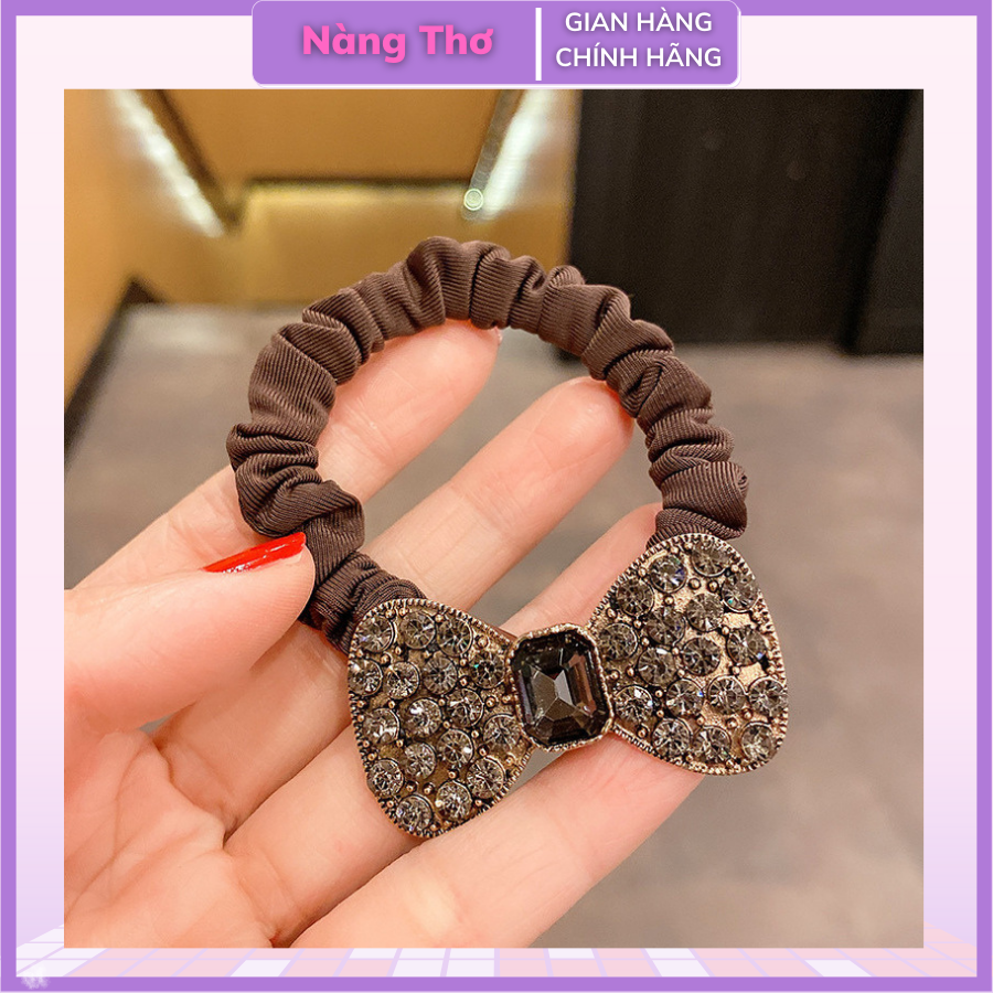 Dây cột tóc đính đá hình nơ lấp lánh sang trọng cho nữ