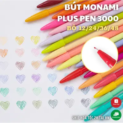 Bút Monami Plus Pen 3000 - Bộ 12/24/36/48 màu kèm hộp hoặc túi vải-Bút viết thanh đậm