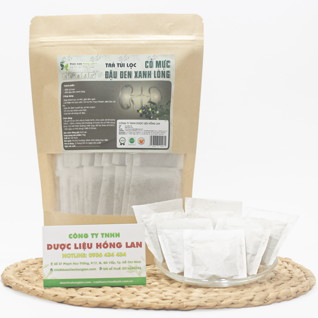 Trà túi lọc cỏ mực & đậu đen xanh lòng túi zip 90g dược liệu hồng lan -