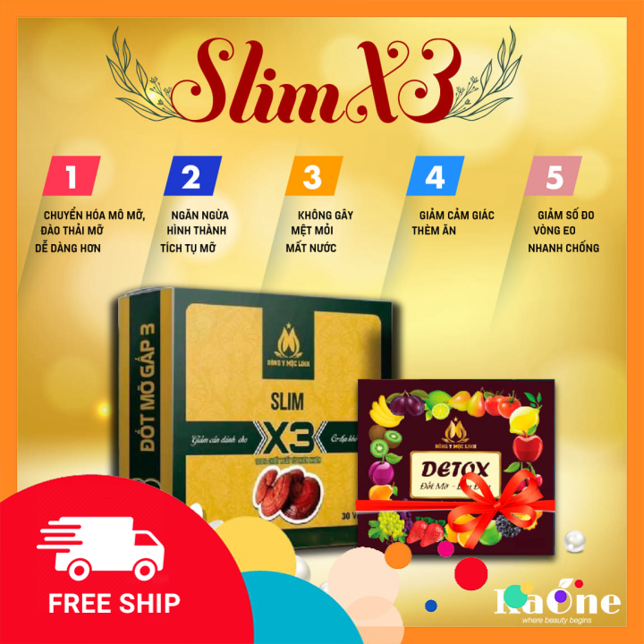 Giảm cân slim x3 hộp 30 viên tặng kèm detox ban đem