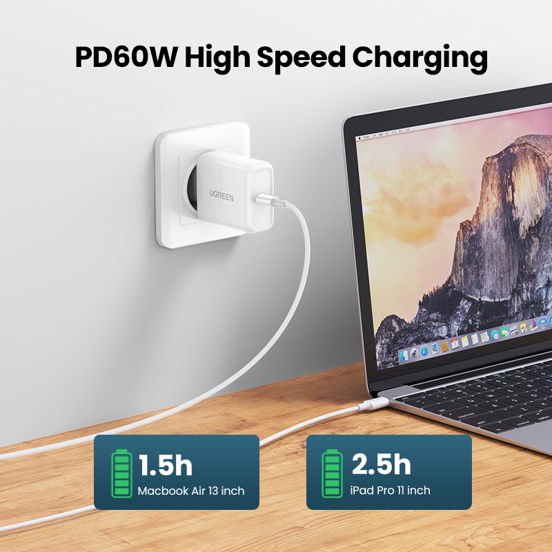 Ugreen PD 60W Fast Charge Cable Data Transfer 480Mbps USB C to USB Type-C for Samsung S23 S22 Xiaomi 11t Xiaomi 12t Huawei P40 P30  Macbook iPad Pro 2022 2021 Chromebook Nintendo Switch Model:60517