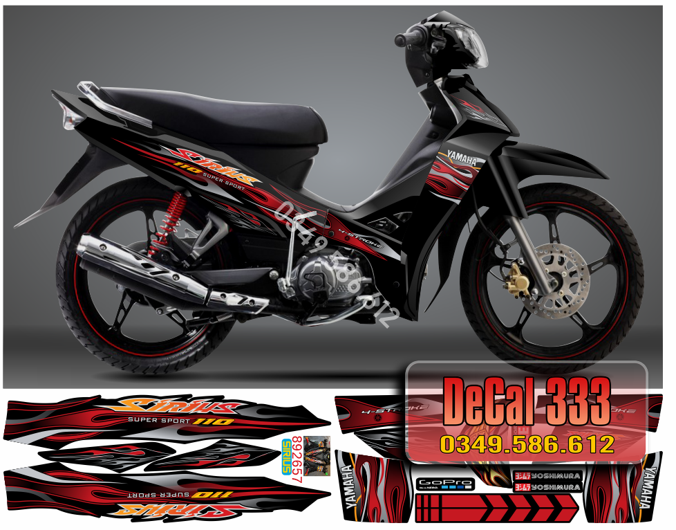 Tem Rời SIRIUS 110cc 50cc RC mẫu LỬA BỐC CHÁY 892657 - NHIỀU LỰA CHỌN MÀU (Sticker sirius)