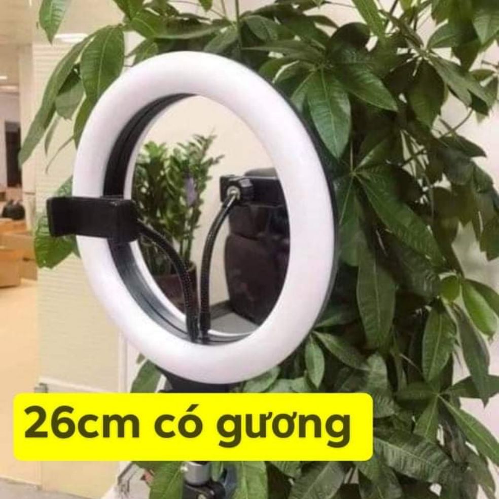 Đèn livestream 26cm có gương kèm kẹp đt kèm cây 2m1
