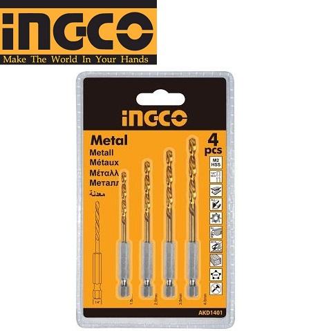 Bộ 4 mũi khoan kim loại đuôi gài HSS hiệu Ingco-AKD1401