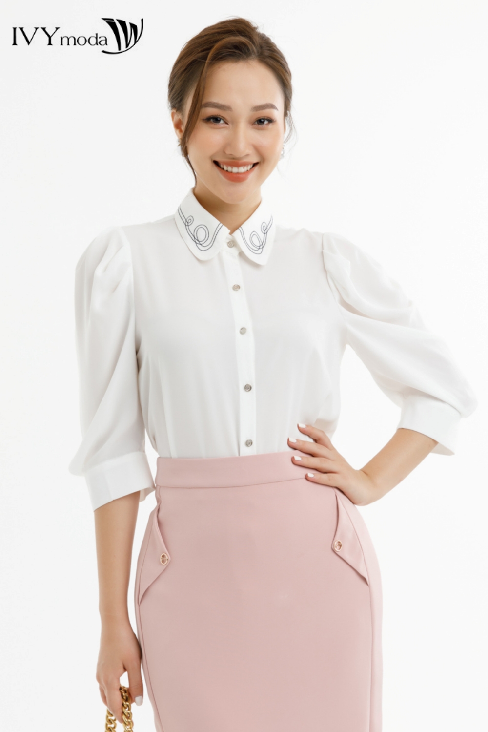 [CHỈ 3.3 - VOUCHER 33K ĐƠN 330K] Áo sơ mi lụa vổ viền IVY moda MS 16M7579