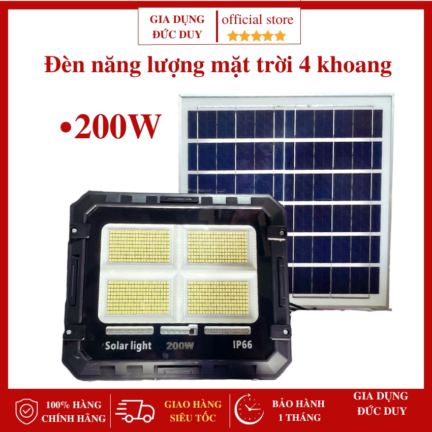 Đèn năng lượng mặt trời 200W tự sáng ,Đèn led năng lượng mặt trời 4 khoang,chống thấm nước IP66 ,tiết kiệm năng lượng