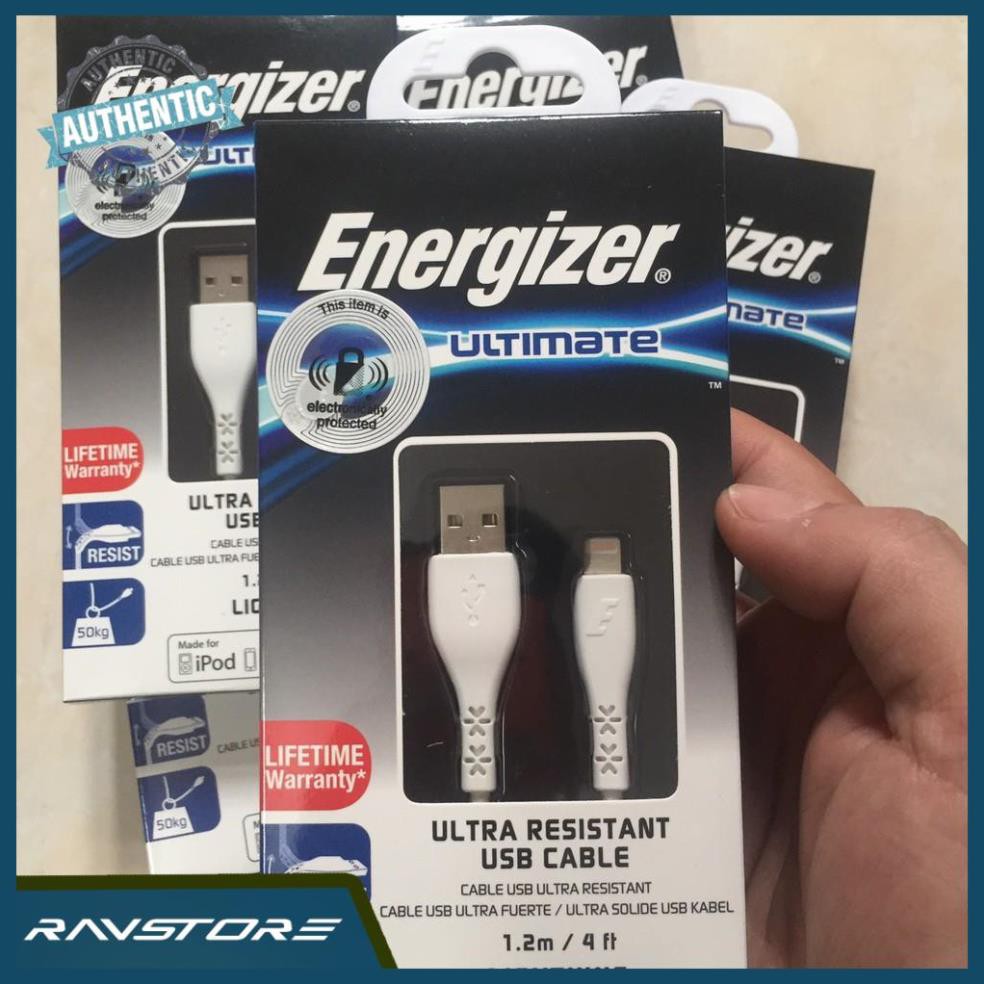 [HÀNG CHÍNH HÃNG] Cáp iphone Energizer siêu bền, dài 1.2M ( usb-A to Lightning) - Bảo hành 12 tháng