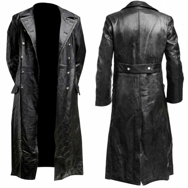 Áo khoác nam men's german classic ww2 military uniform officer black real leather trench coat