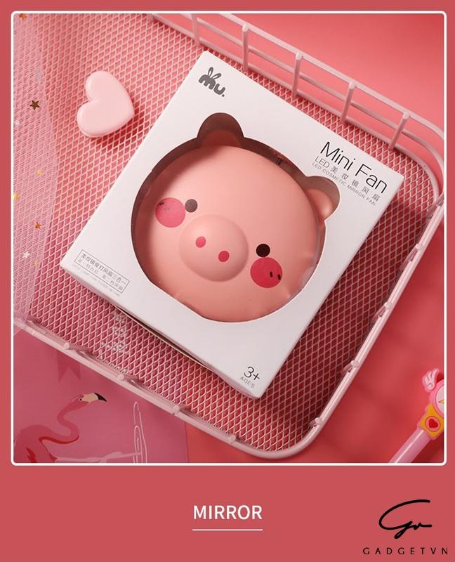 Gương mini cầm tay có đèn led kèm quạt