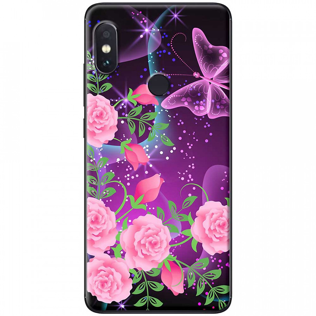 Ốp lưng  dành cho Xiaomi Redmi Note 7 mẫu Hoa hồng bướm tím
