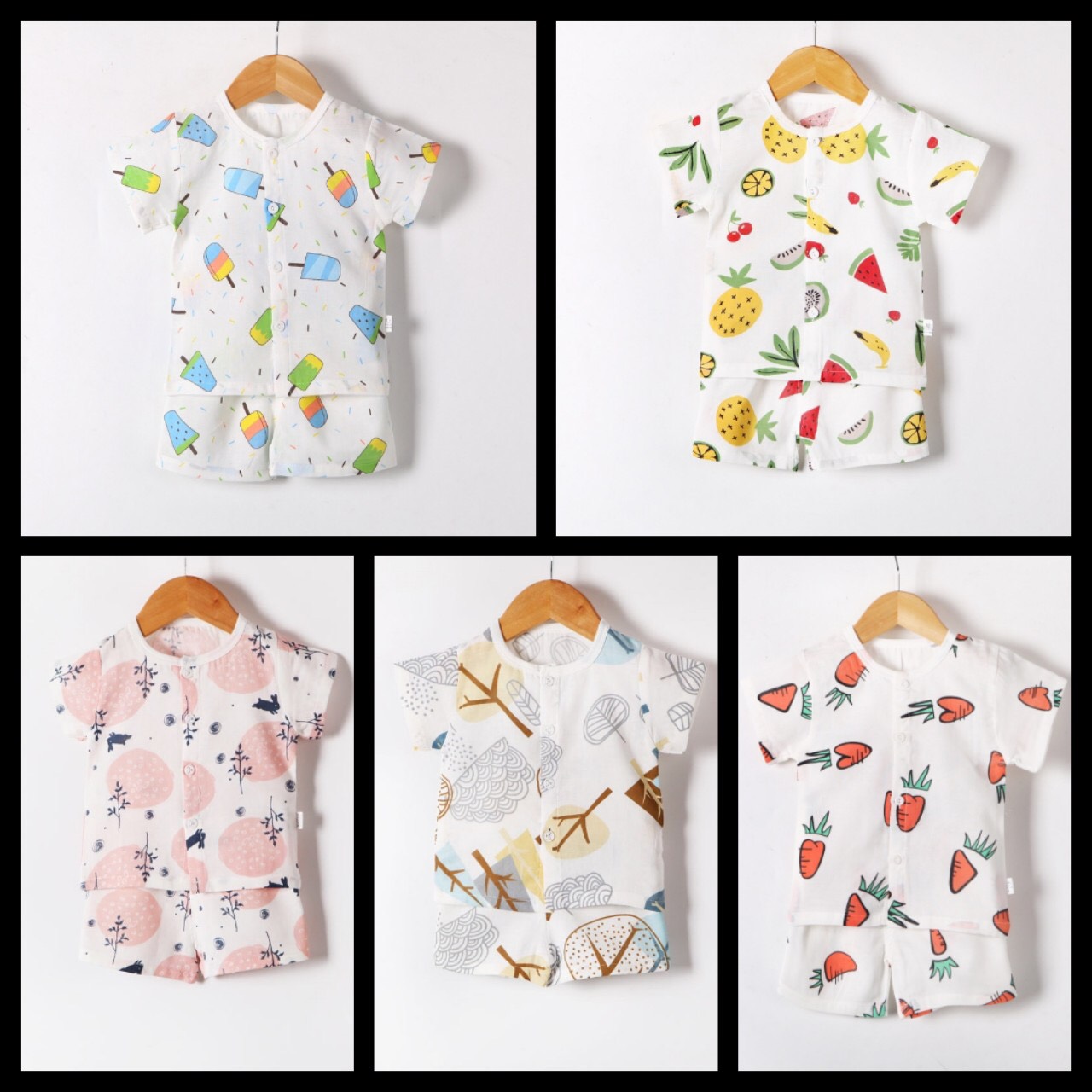 SÉT 5 BỘ COTTON CÀI CỨC GIỮA HÌNH MỚI ( KÈM QUÀ TẶNG )