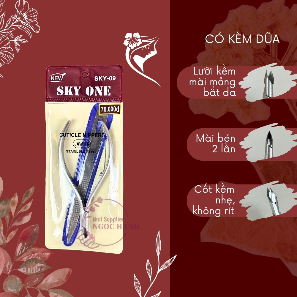 Kềm nail cắt da Bán Nguyệt BẠC , kìm nhặt da chết Sky One, Kềm làm nail lấy da chết Skyone - D09