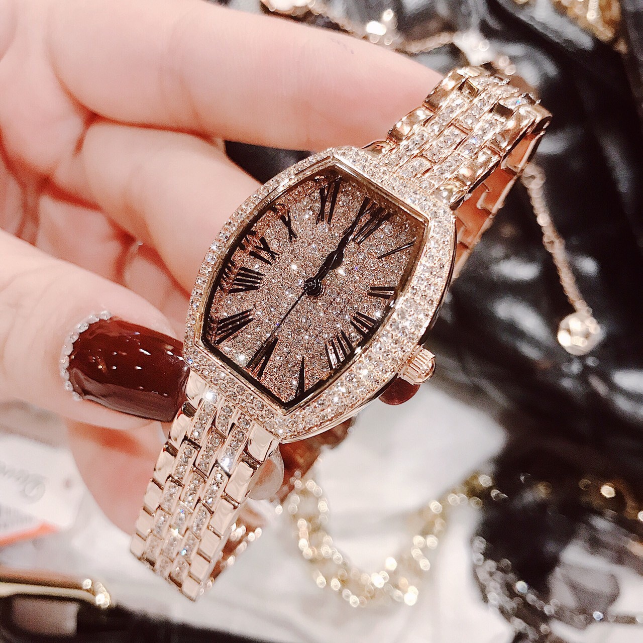 [HCM]Đồng Hồ Davena Nữ Mặt Vạch Full Đá 34mm Rose Gold