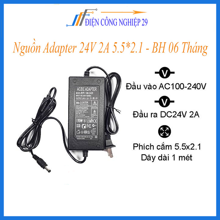 Nguồn adapter 24v 2a 5.52.1 - bh 06 tháng