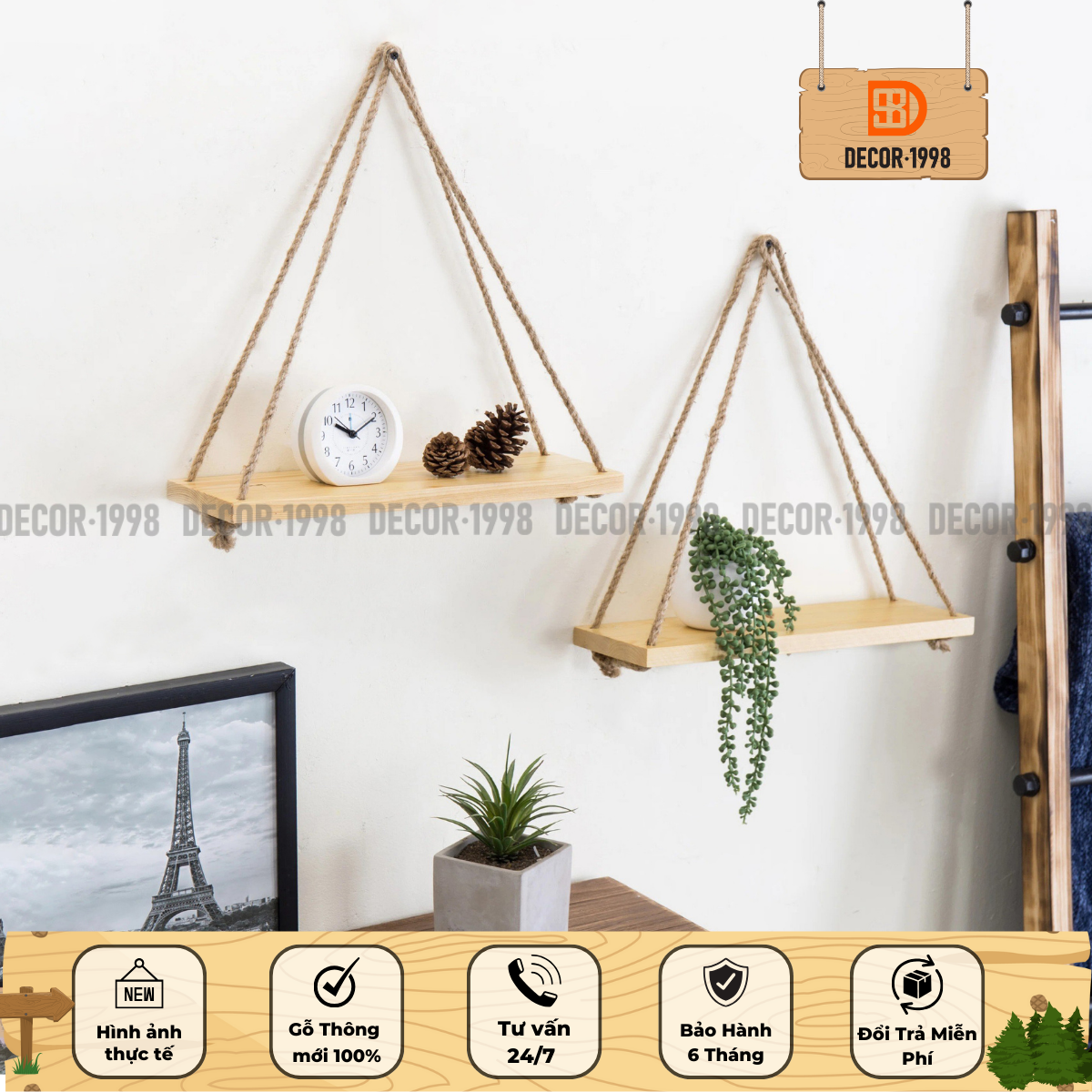 KỆ GỖ,KỆ TREO TƯỜNG,KỆ DECOR DÂY THỪNG