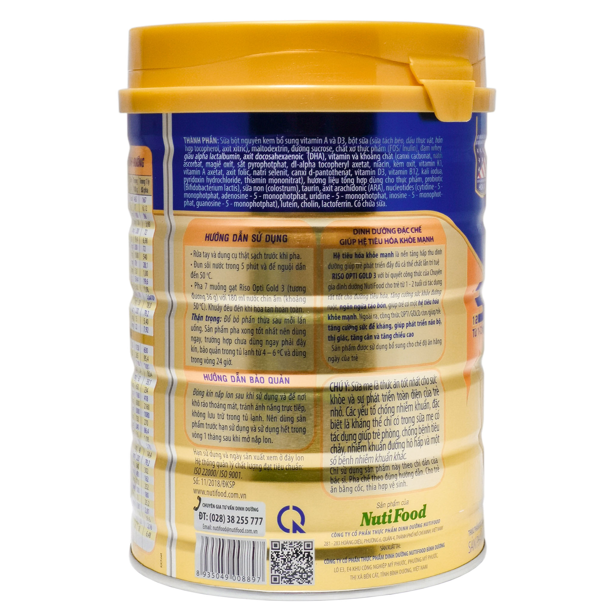 Sữa Bột Nutifood Riso Opti Gold 3 - Hộp 900g (Cho trẻ 1~2 tuổi)