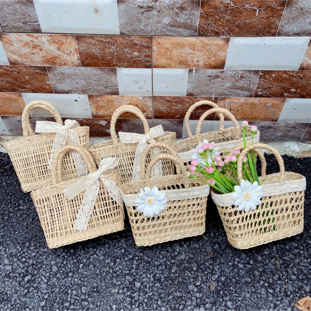 Túi Cói Mini Vintage Cầm Tay Sống Ảo (18x16cm)